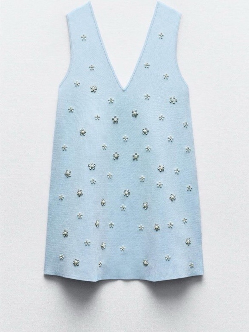 Light Blue Embellished V-Neck Shift Dress